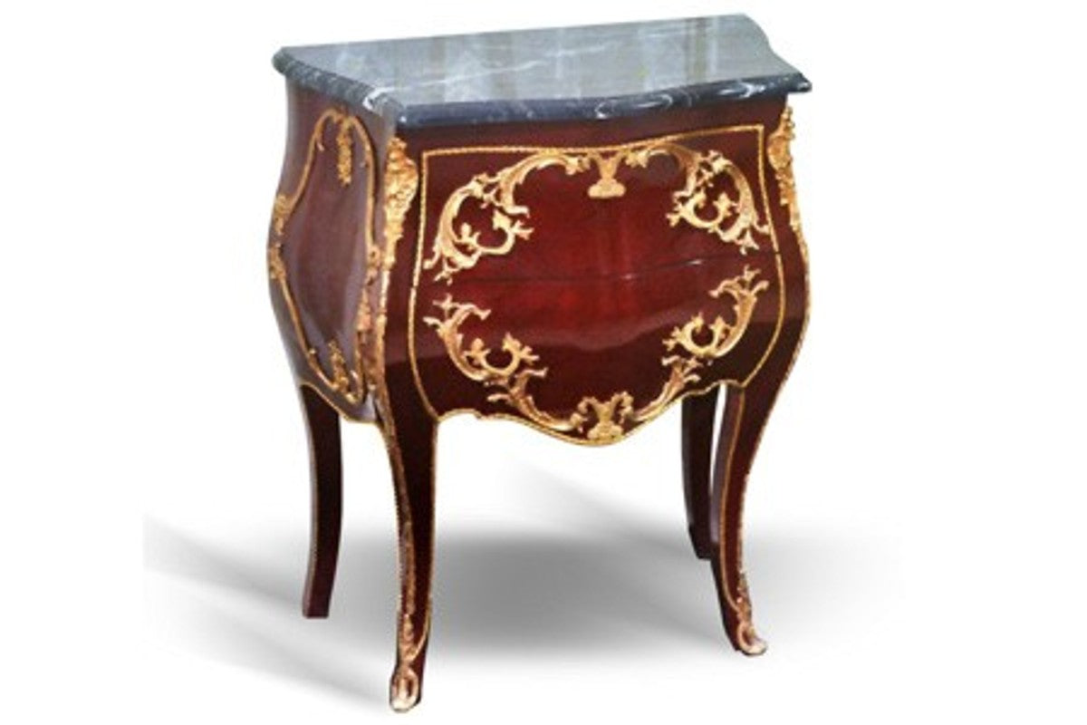 Barock Kommode mit Marmorplatte Mahagonie Braun mit goldenen Metallapplikationen - Hotel Collection