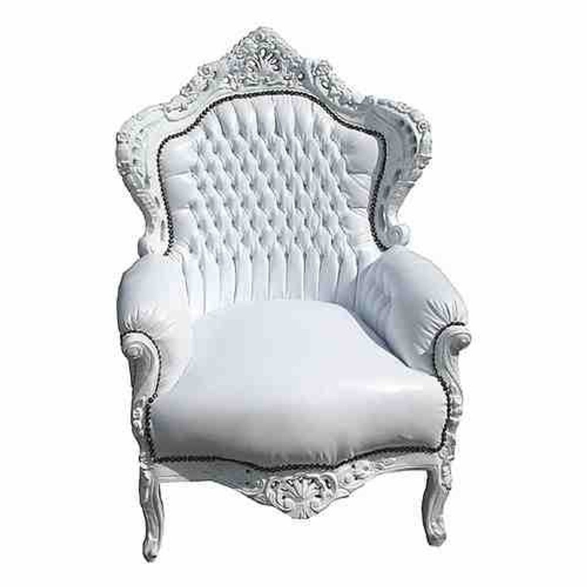 Barock Sessel King Weiß / Weiß Lederoptik