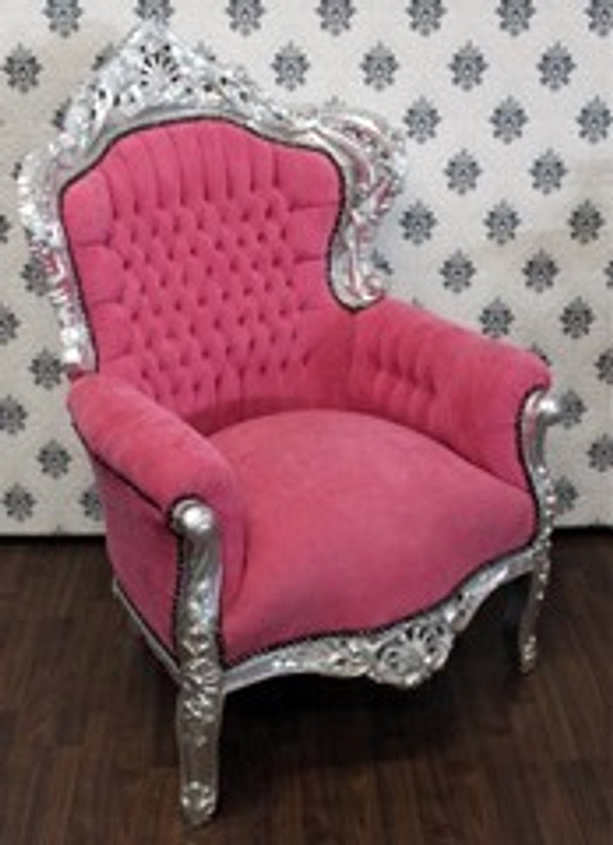 Barock Sessel King Rosa/Silber