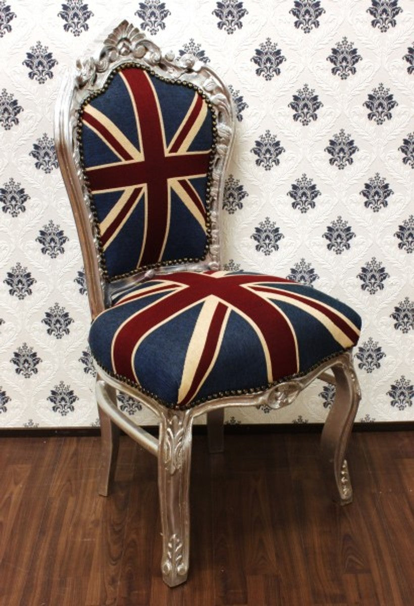 Barock Esszimmer Stuhl Union Jack / Silber