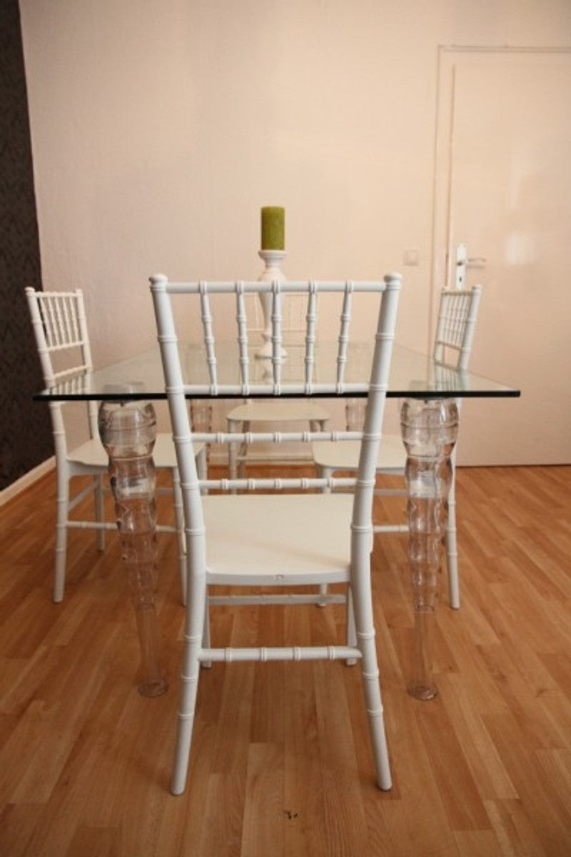 Designer Acryl Esszimmer Set - Ghost Chair Table - Polycarbonat Möbel - 1 Tisch + 4 Stühle - Designer Möbel Weiß - Designer Möbel