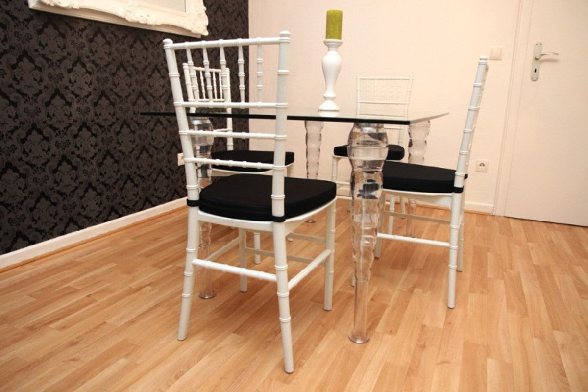 Designer Acryl Esszimmer Set Weiß/Schwarz - Ghost Chair Table - Polycarbonat Möbel - 1 Tisch + 4 Stühle - Designer Möbel