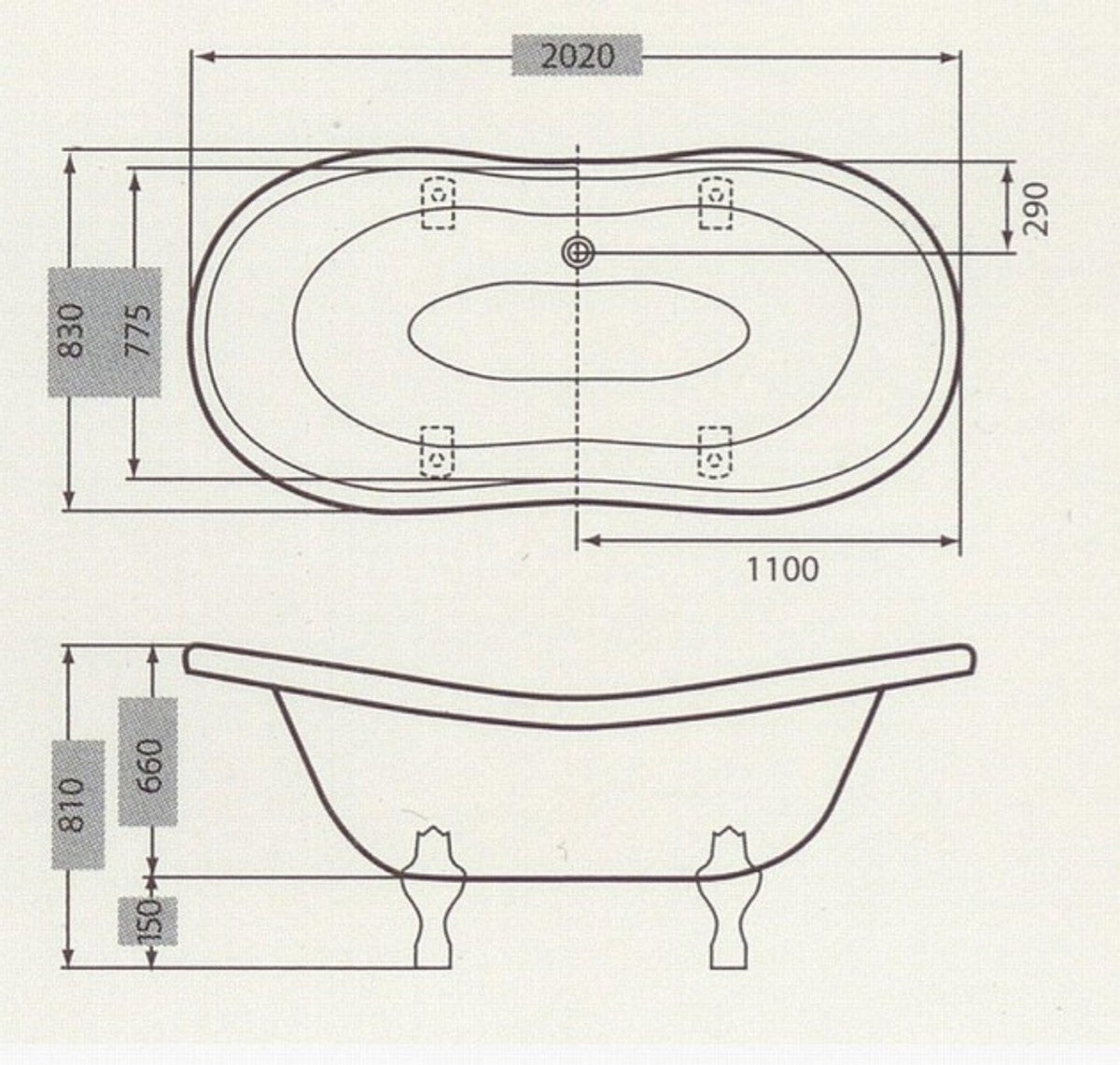 Freistehende Luxus Badewanne Jugendstil Venedig Weiß/Weiß 2020 mm - Barock Badezimmer - Retro Antik Badewanne