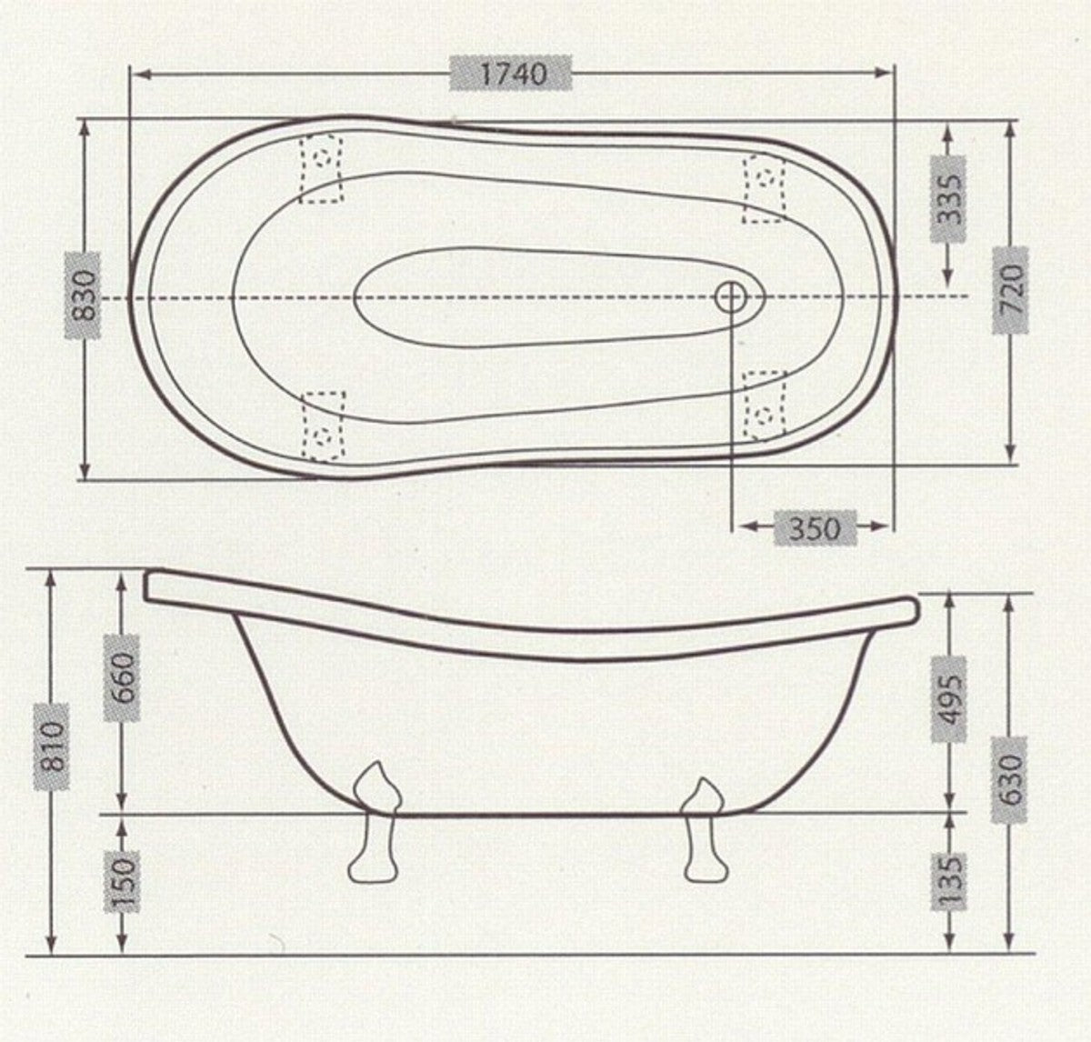 Freistehende Luxus Badewanne Jugendstil Sicilia Weiß/Altgold 1740mm - Barock Badezimmer - Retro Antik Badewanne