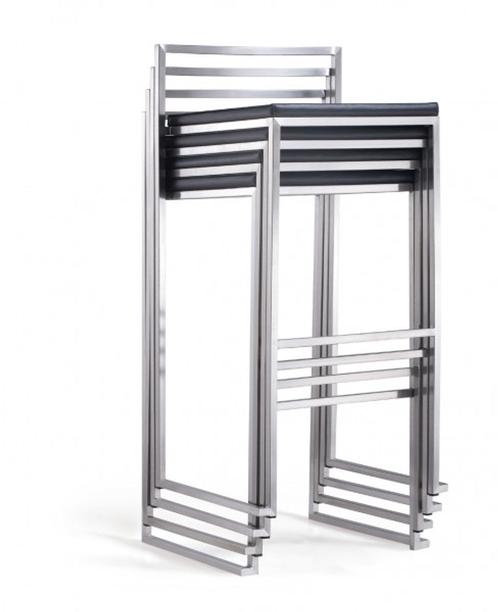 Designer Barstuhl Eckig Kunstleder Schwarz, Barhocker stapelbar