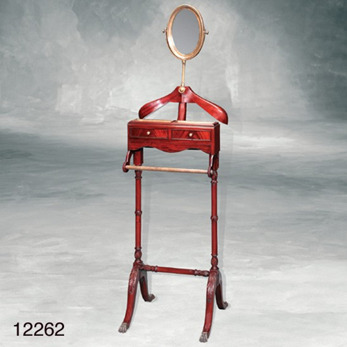 Designer Luxus Garderoben Ständer Paris Mahagoni mit Spiegel - Dressboy - Kleiderständer Anzugständer - Barock Empire Art Deco Jugendstil Biedermeier