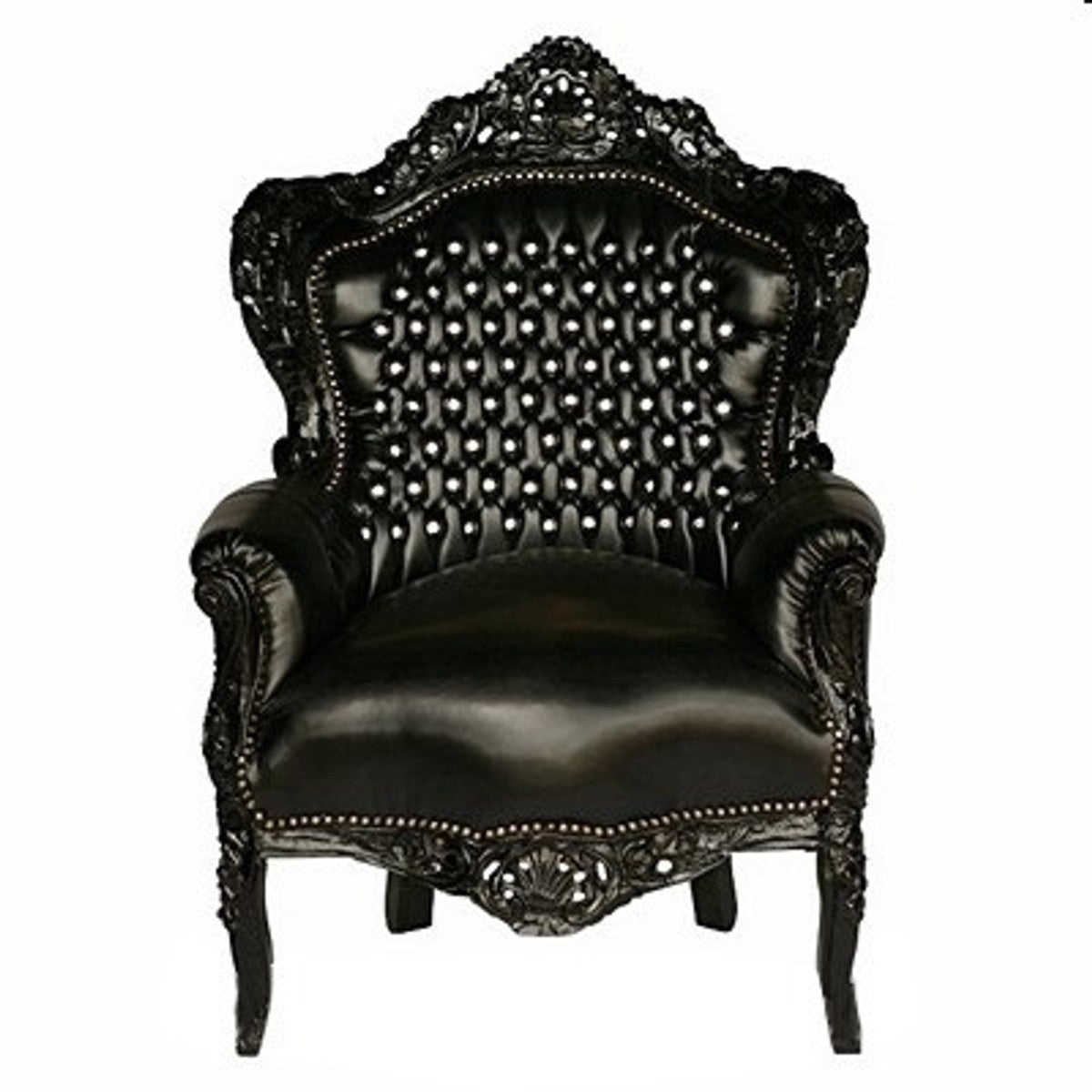 Barock Sessel King Schwarz/Schwarz Lederoptik mit Bling Bling Glitzersteinen