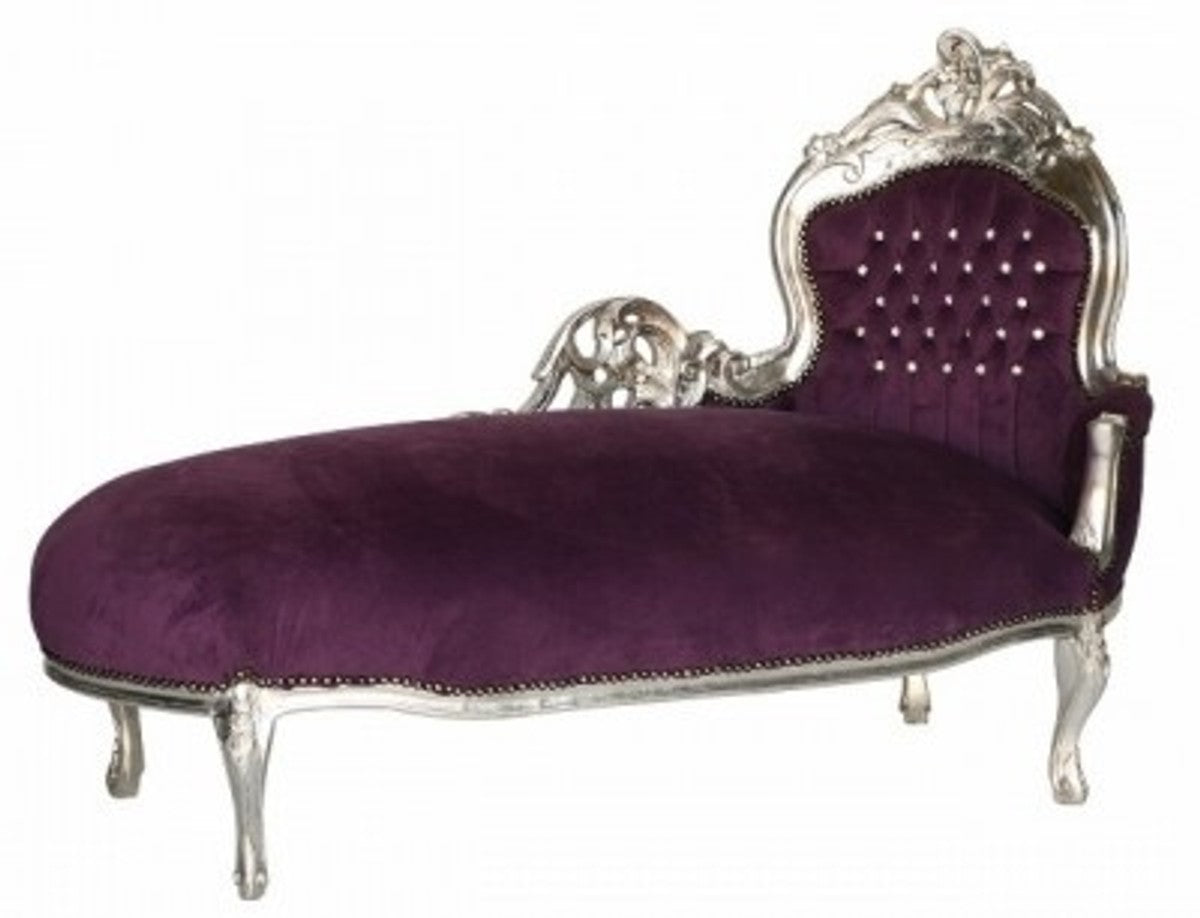 Barock Chaiselongue King Lila / Silber mit Bling Bling Glitzersteinen Möbel