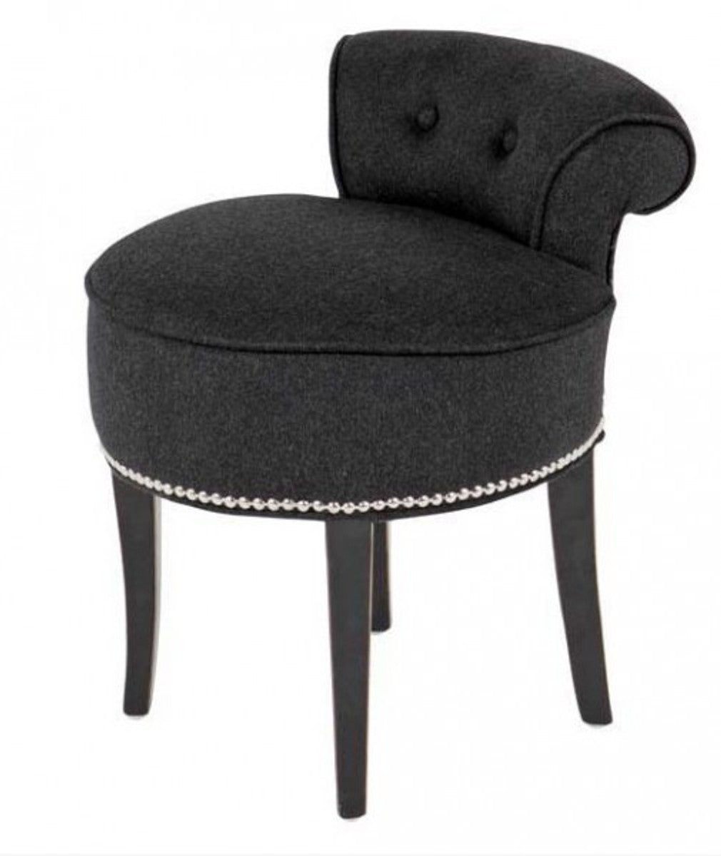 Designer Hocker Stuhl aus massivem Eichenholz Dunkelgrau / Schwarz - Chesterfield Kolonial Stil Shabby Landhaus Barock Schminktisch Stuhl Möbel