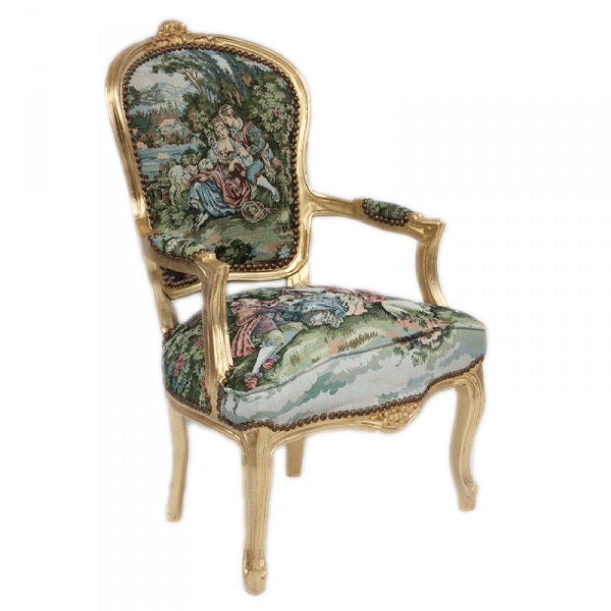 Barock Salon Stuhl Gobelin / Gold