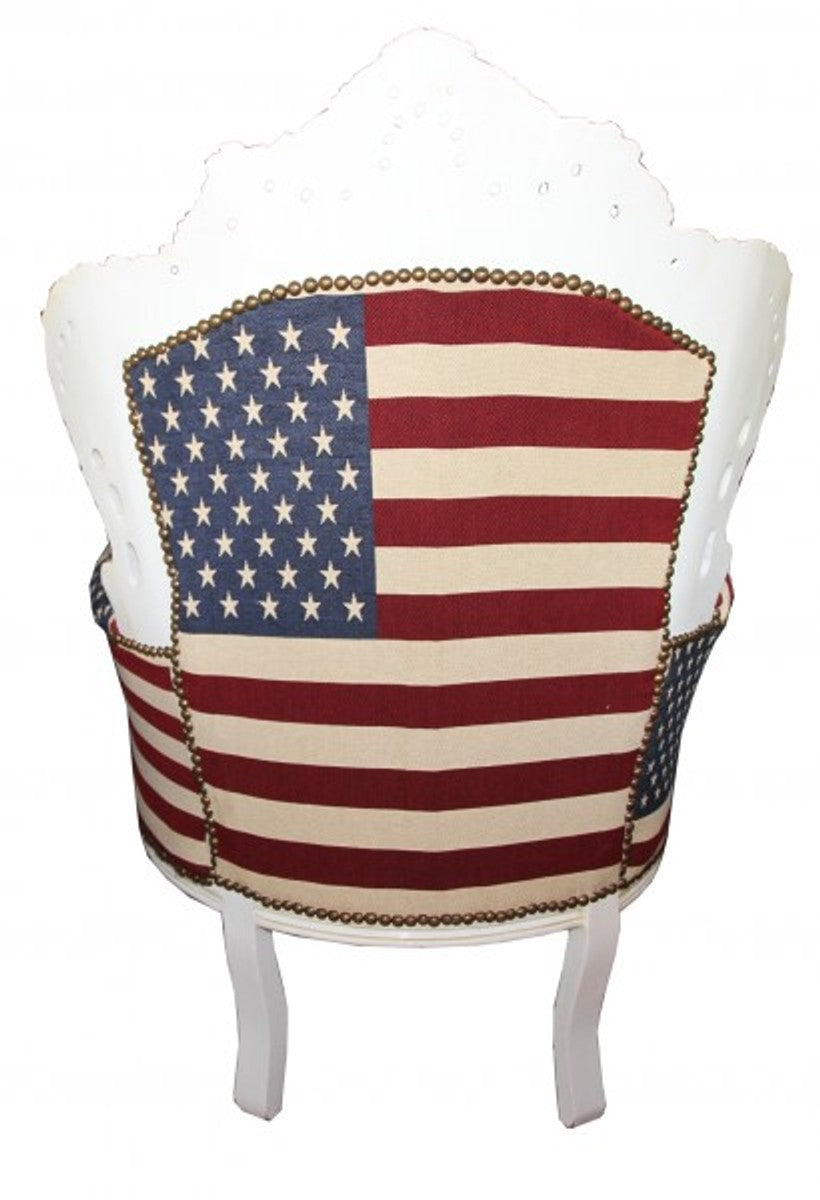 Barock Sessel King USA Design/ Creme Möbel Antik Stil- USA Flagge
