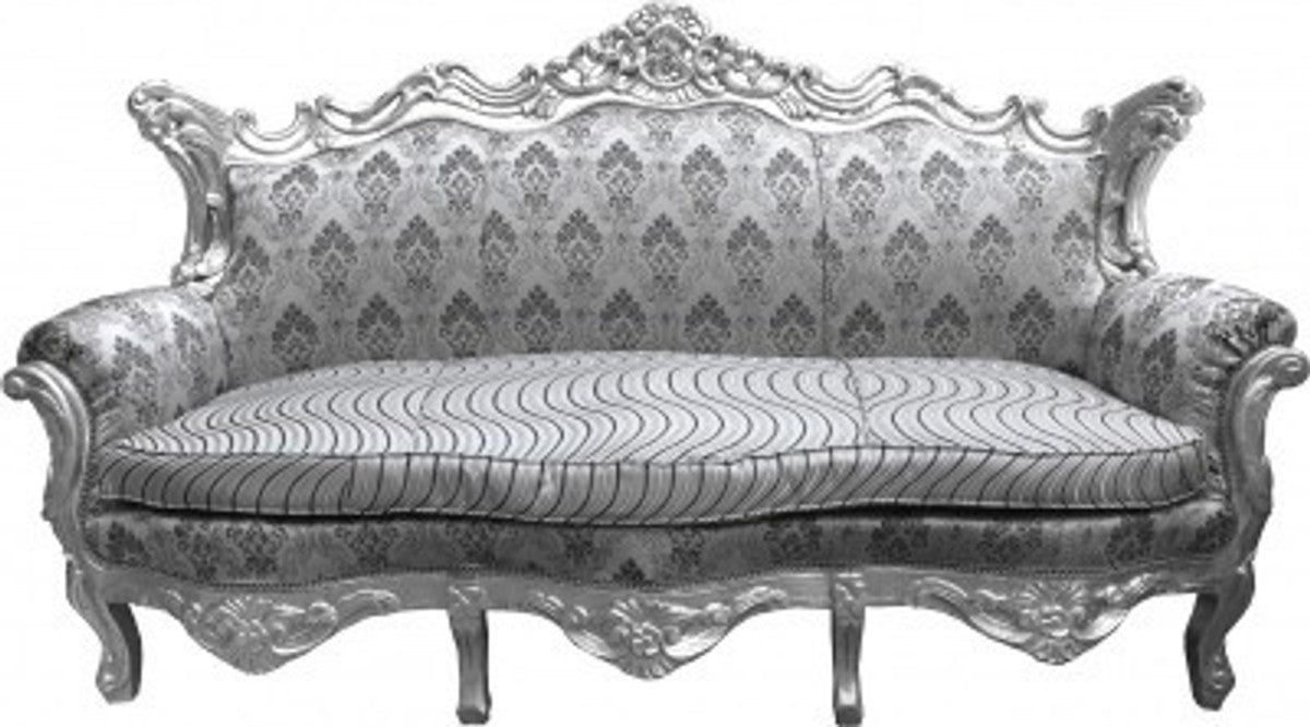 Barock Wohnzimmer Set Grau Muster/Silber- 3er Sofa+2er Sofa + 1 Sessel