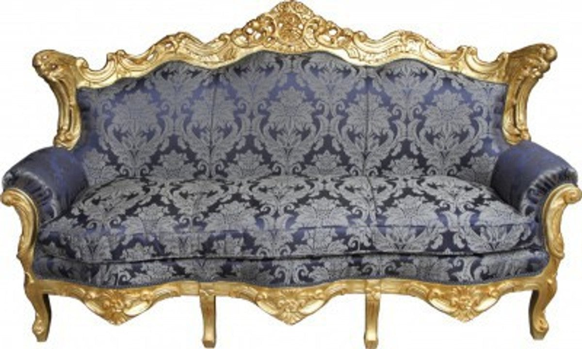 Barock Wohnzimmer Set Royal Blau Muster/ Gold - 3er Sofa+2er Sofa + 1 Sessel