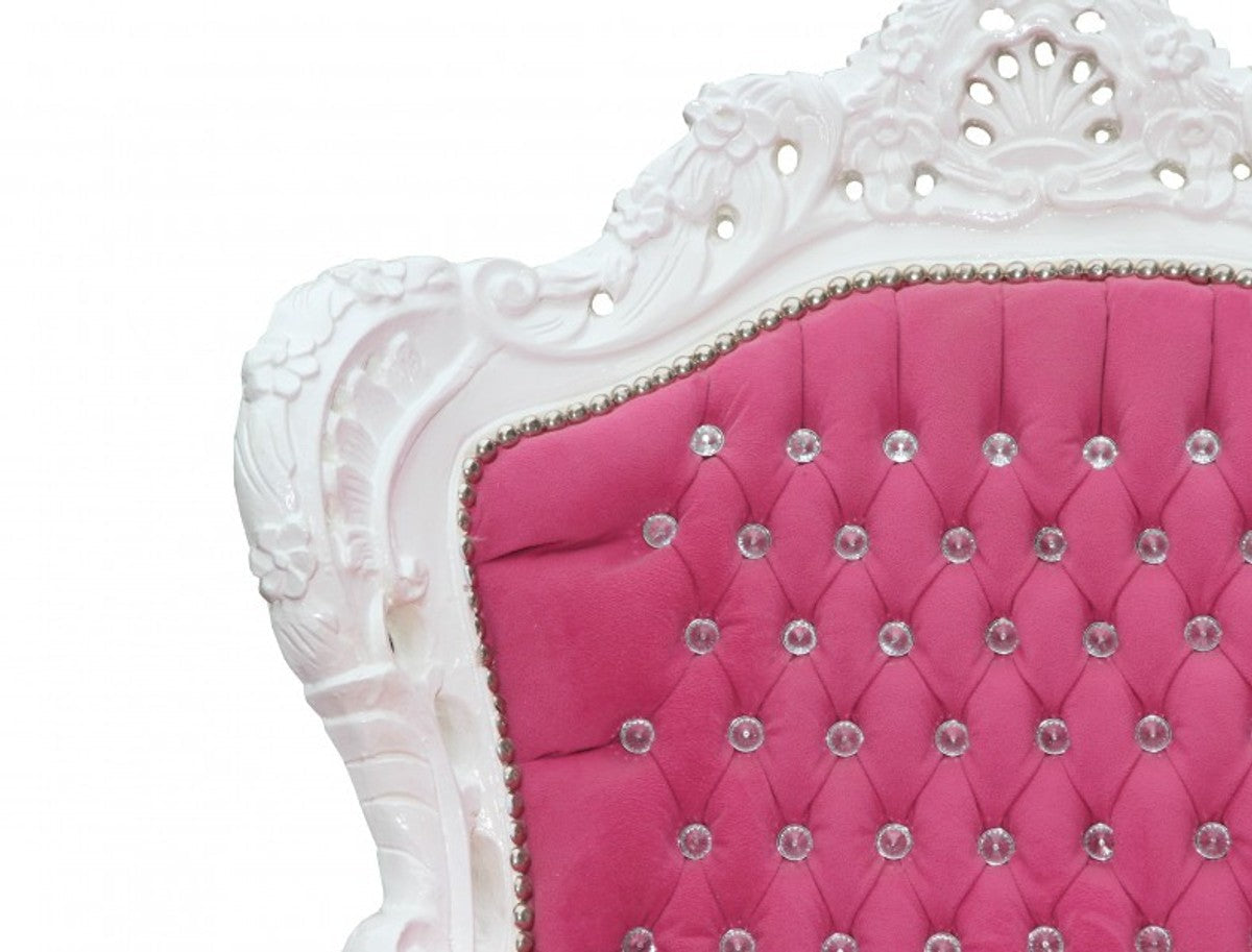Barock Sessel King Rosa/Weiß mit Bling Bling Glitzersteinen
