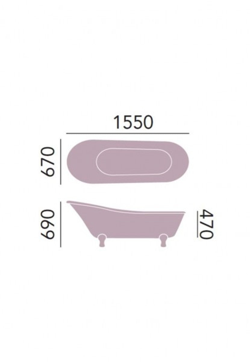 Art Deco Badewanne freistehend Weiß Modell He-Gra 1550mm - Freistehende Retro Antik Badewanne Barock Jugendstil