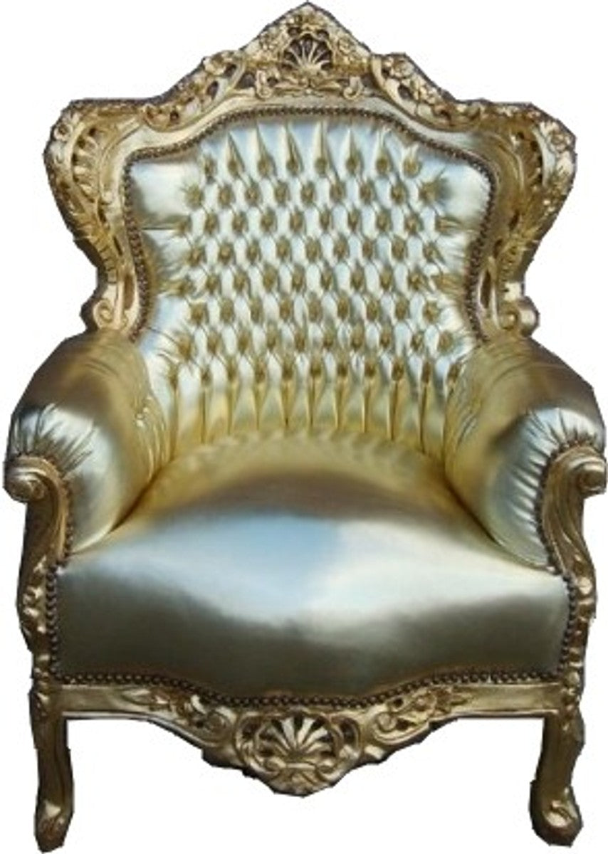 Barock Sessel King Gold / Gold Lederoptik 85 x 85 x H. 120 cm - Edel & Prunkvoll