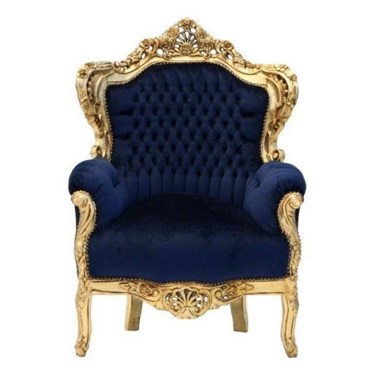 Barock Sessel King Royalblau / Gold - Barock Möbel Einrichtung Barockmöbel Barocksessel