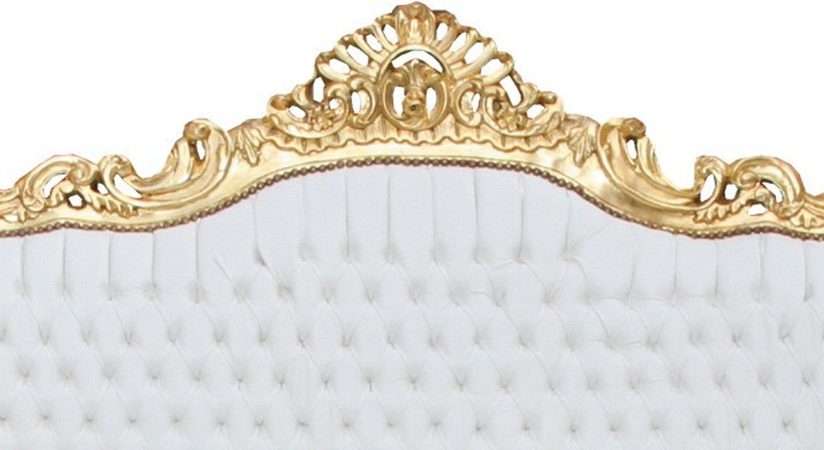 Barock Wohnzimmer Set Master Weiss/ Gold Lederoptik - 3-er Sofa + 2 Sessel