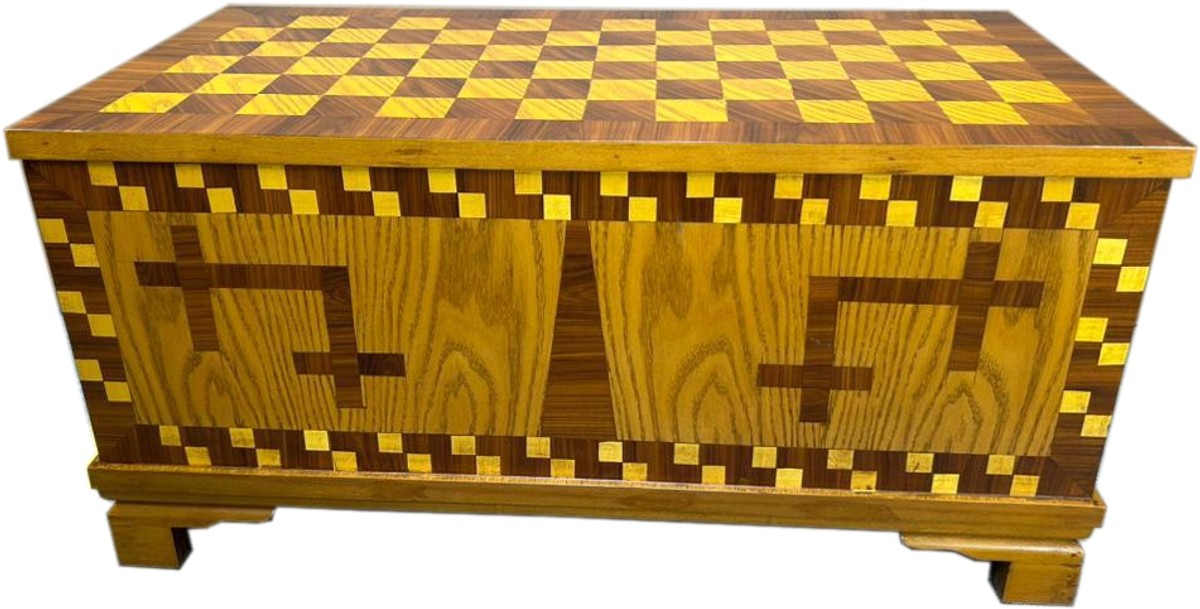 Truhen Kommode 40er Jahre Museumsnachbau Replikat 102 x 52 x H 50 cm - Braun Intarsien Antik Stil Möbel Berlin Truhe Art Deco
