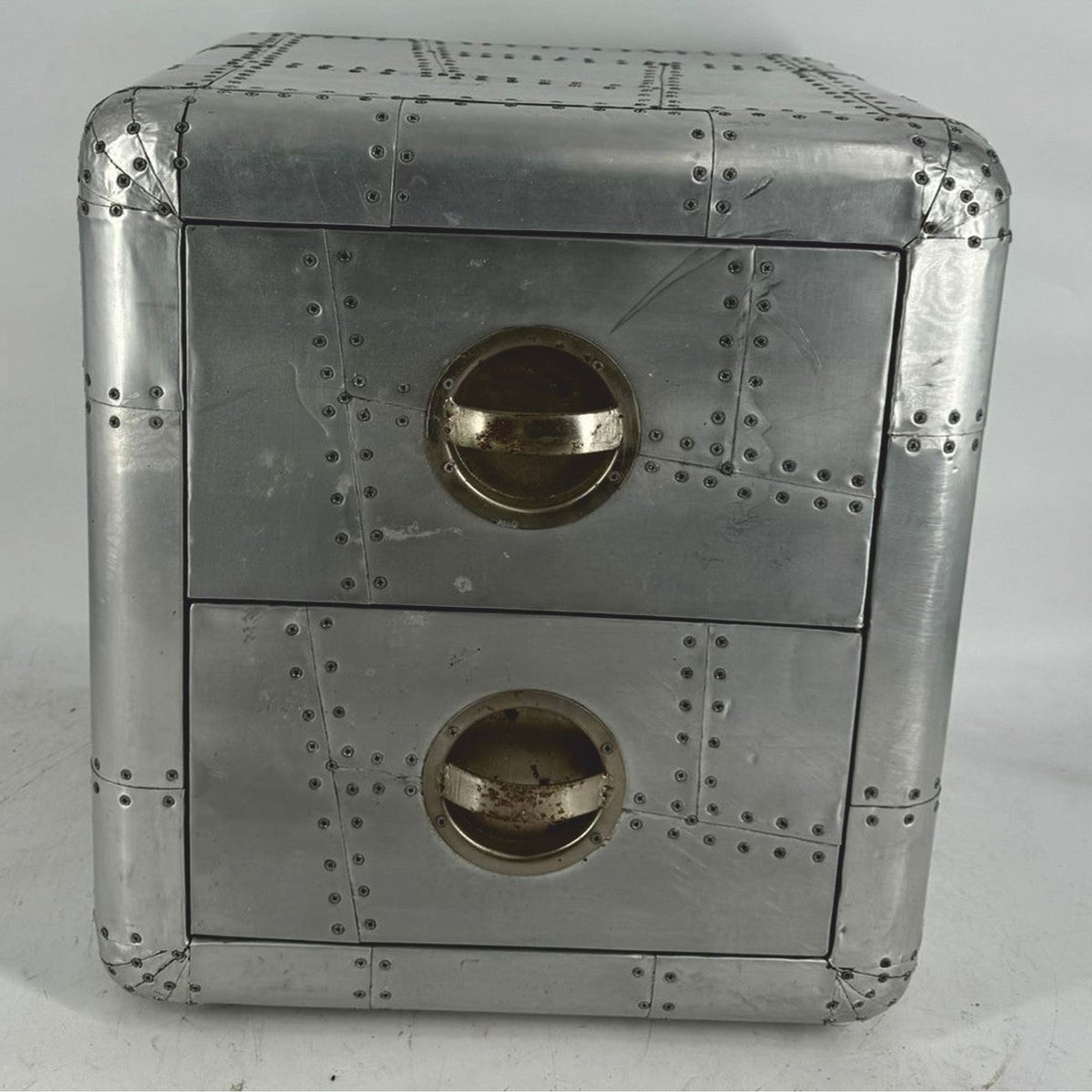 Aluminium Flugzeug Flieger Nachttisch mit 2 Schubladen Silber H. 50 cm