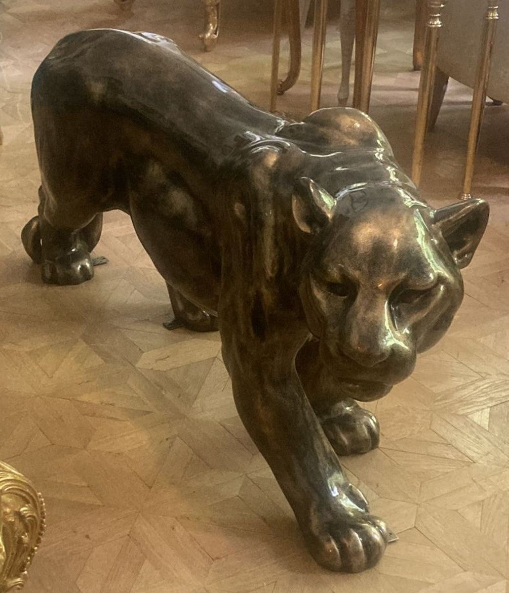 XXL Deko Skulptur Panther Antik Gold 160 cm - Große Deko Figur