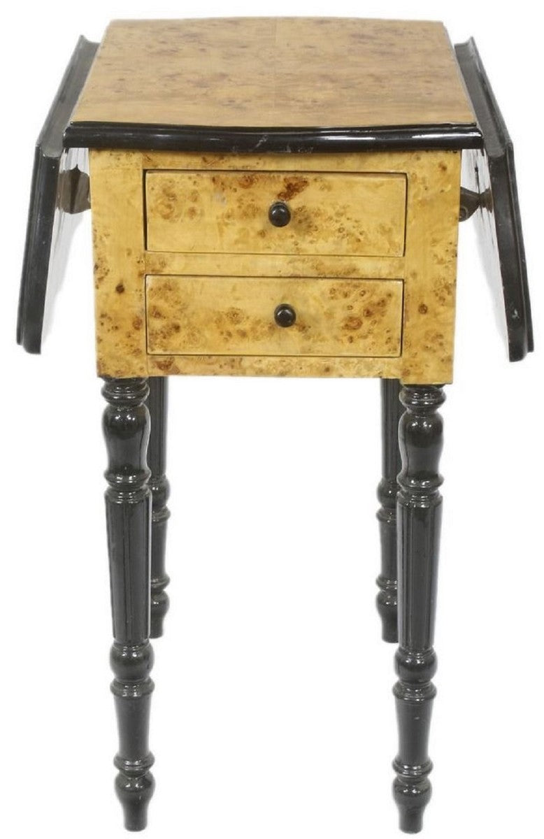 Art Deco Beistelltisch mit 2 Schubladen Vogelaugenahorn Hellbraun / Schwarz 40 x 30 x H. 75 cm - Art Deco Wohnzimmer Möbel