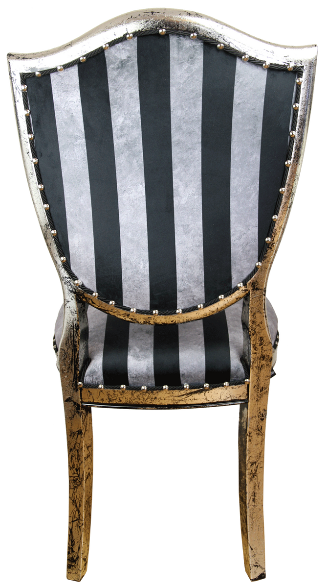 Art Deco Luxus Esszimmer Stuhl Schwarz Silber Streifen / Antik Stil Silber 52,5 x 59 x H. 104 cm - Luxus Hotel Möbel