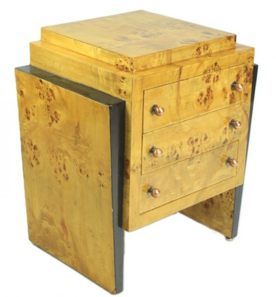 Art Deco Kommode Vogelaugenahorn / Schwarz - Handgefertigter Massivholz Nachttisch - Art Deco Möbel