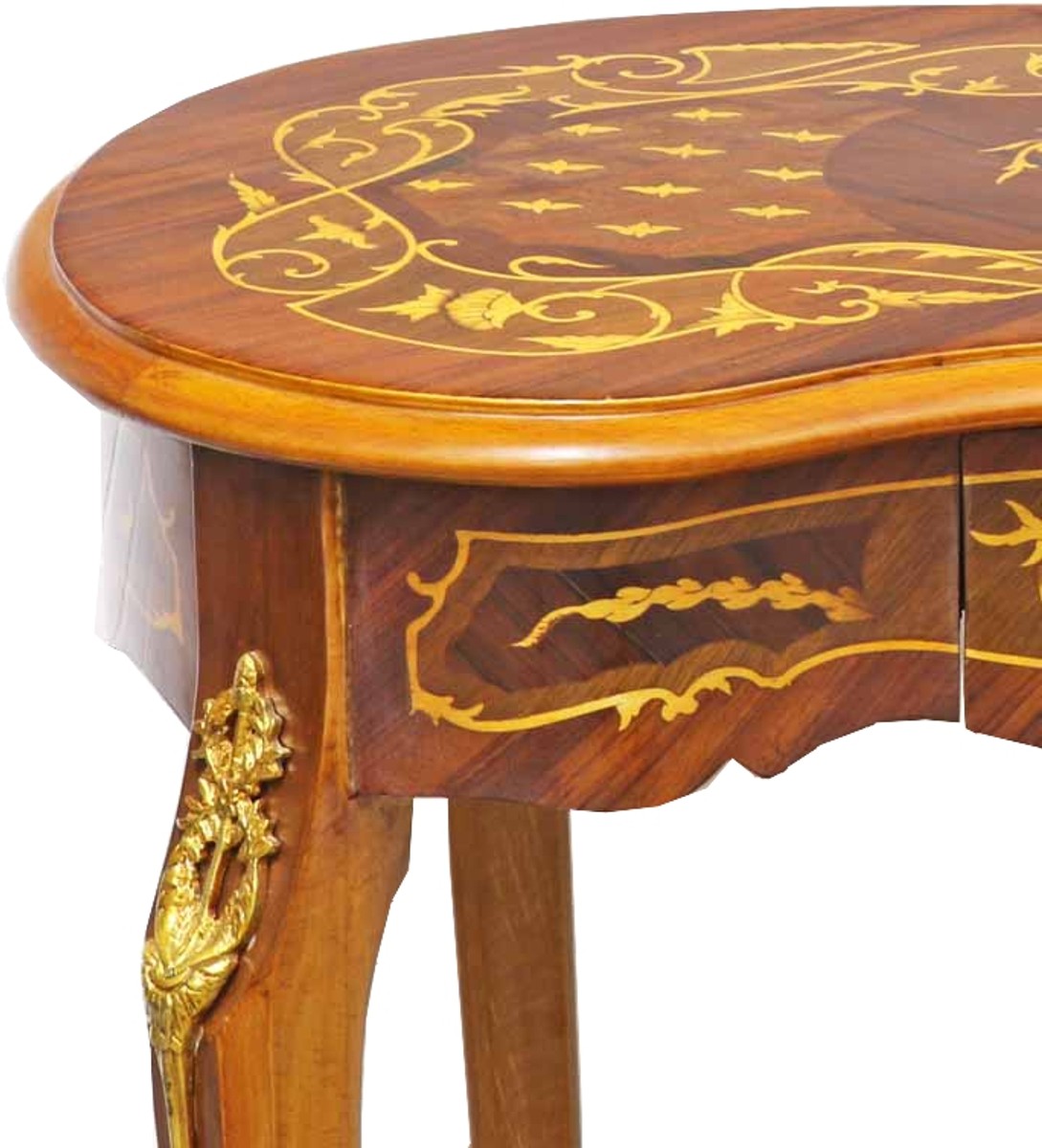 Barock Beistelltisch mit Schublade Braun Intarsien - Antik Stil Beistelltisch - Telefontisch - Möbel