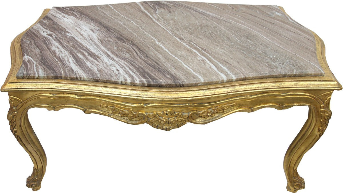 Barock Couchtisch Gold mit eingesetzter Marmorplatte - Möbel Wohnzimmer Tisch Antik Stil