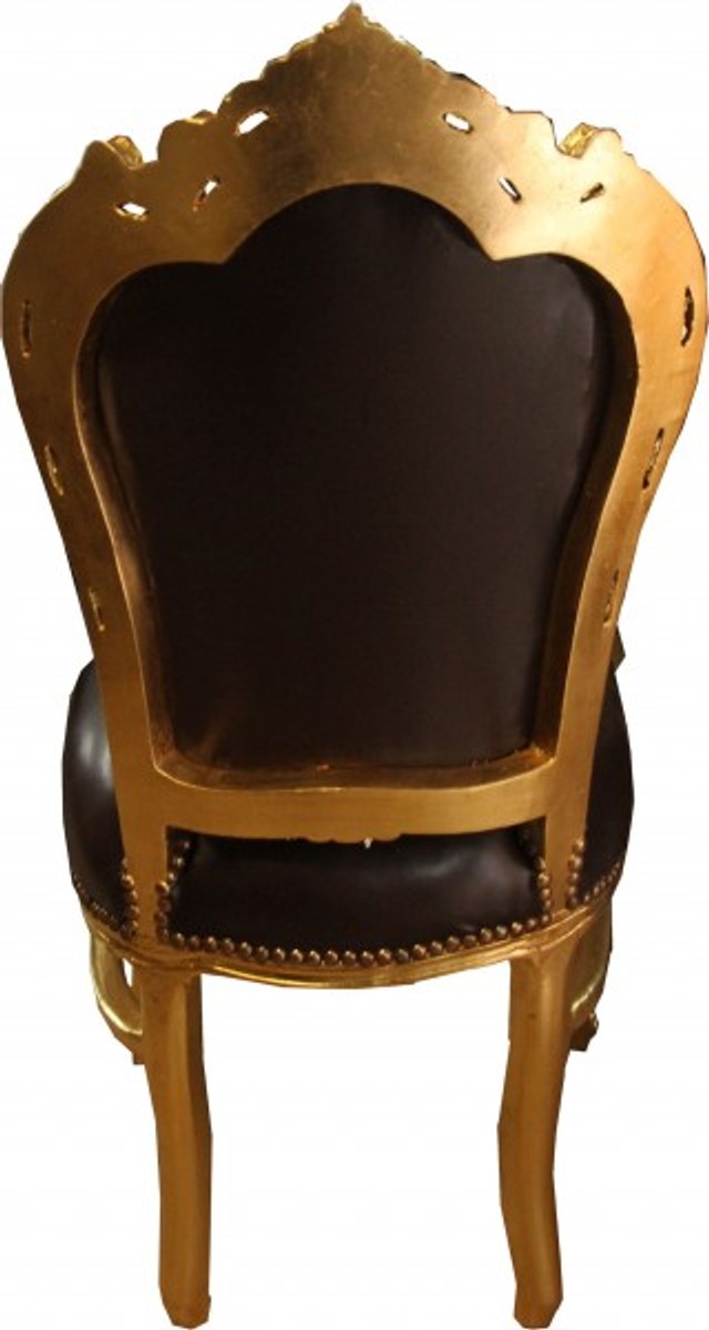 Barock Esszimmer Stuhl Braun Glatt Lederoptik / Gold - Möbel