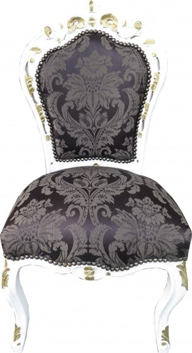 Barock Esszimmer Stuhl Schwarz Muster Weiß-Gold - Antik Möbel