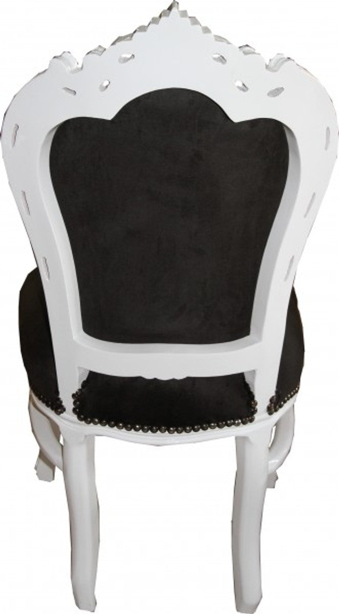 Barock Esszimmer Stuhl Schwarz / Weiß - Möbel Antik Stil
