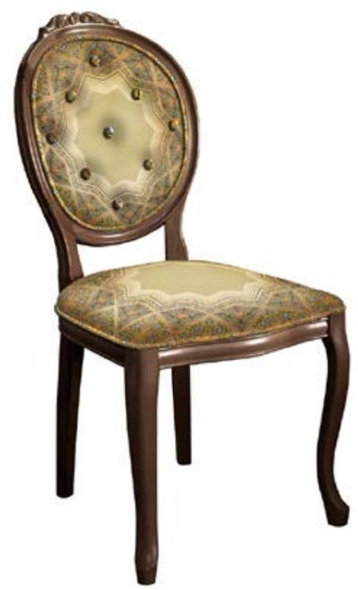 Barock Esszimmerstuhl Set Mehrfarbig / Braun - 6 Handgefertigte Küchen Stühle im Barockstil - Barock Esszimmer Möbel