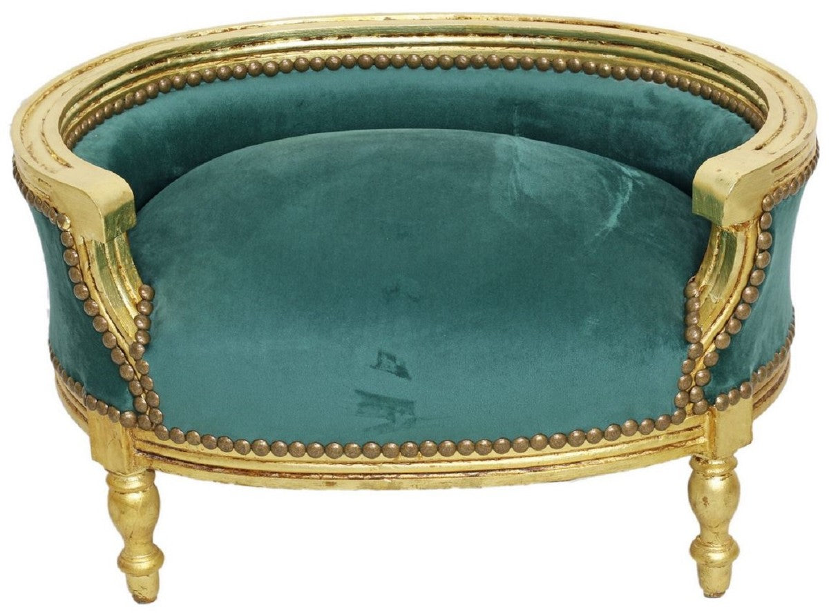 Barock Hundebett & Katzenbett Grün / Antik Gold - Handgefertigtes Hunde & Katzen Sofa im Barockstil - Barock Hunde & Katzen Möbel - Barock Tiermöbel