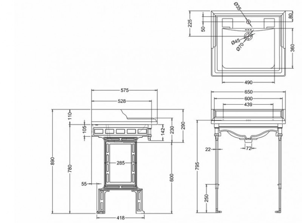 Jugendstil Stand Waschtisch Weiß / Schwarz - Barock Waschbecken Barockstil Antik Stil