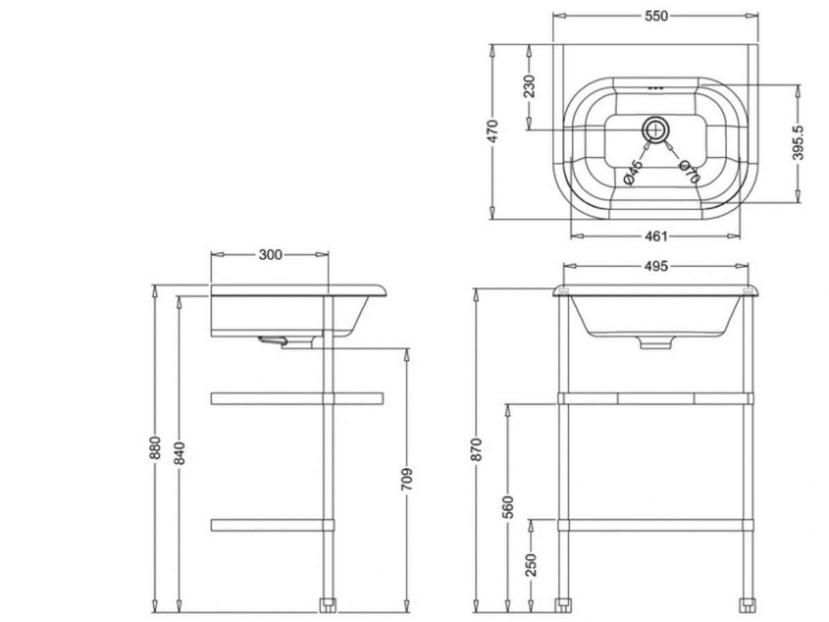 Jugendstil Stand Waschtisch Naturstein Weiß / Edelstahl B 55cm - Art Deco Waschbecken Barock Antik Stil
