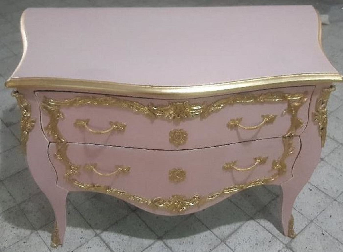 Barock Kommode mit 2 Schubladen Rosa / Gold - Handgefertigte Massivholz Kommode im Barockstil - Schlafzimmer Möbel im Barockstil - Barock Möbel - Barock Einrichtung - Edel & Prunkvoll