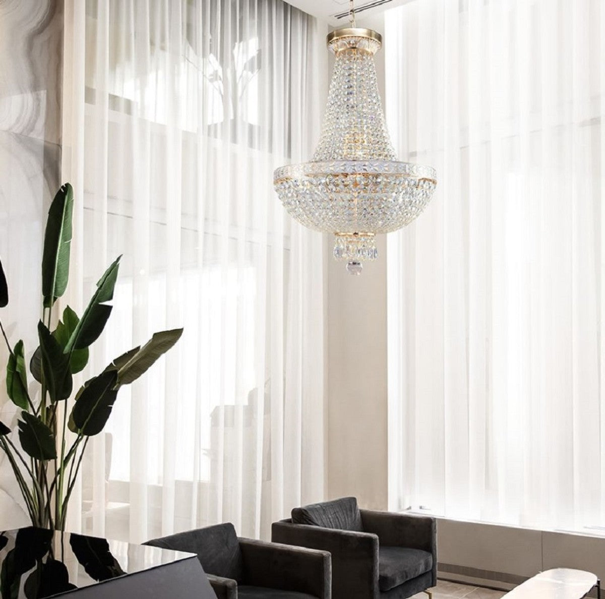 Barock Kristall Kronleuchter Gold Ø 40 x H. 81 cm - Runder Barockstil Kronleuchter - Barock Wohnzimmer Kronleuchter - Edel & Prunkvoll