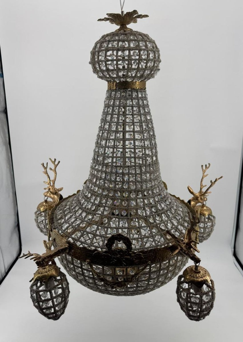 Barock Kristall Kronleuchter Antik Messing H. 90 cm - Barock Leuchten