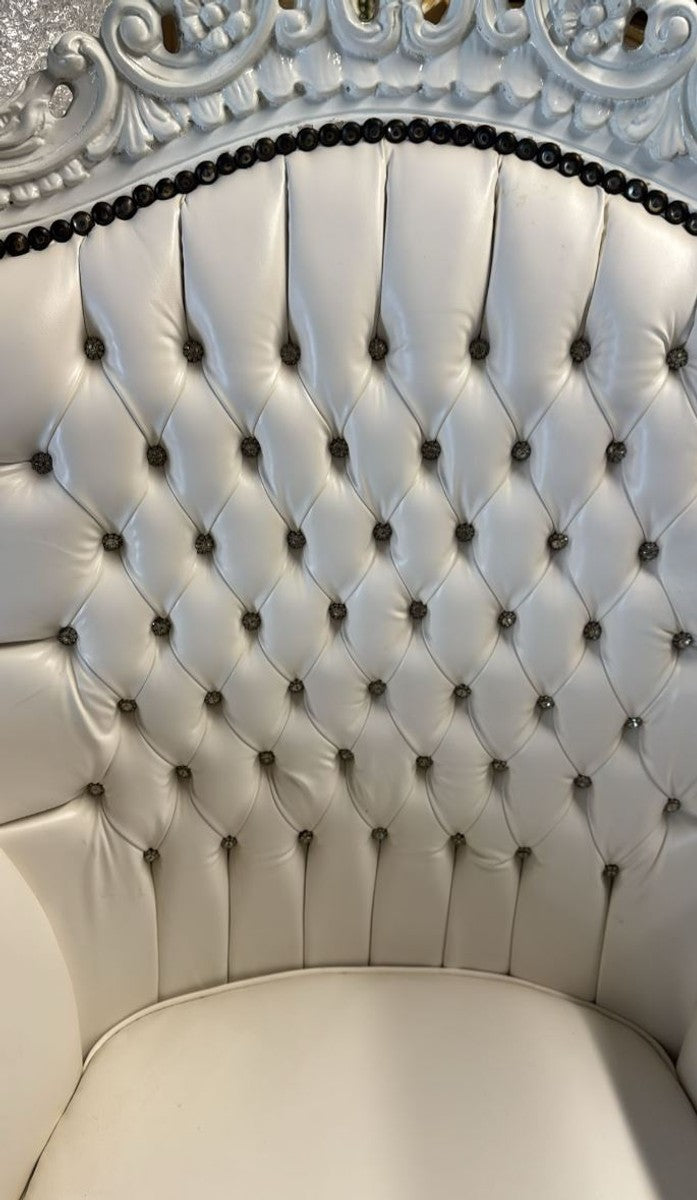 Barock Kunstleder Sessel Al Capone mit Glitzersteinen Weiß H. 128 cm