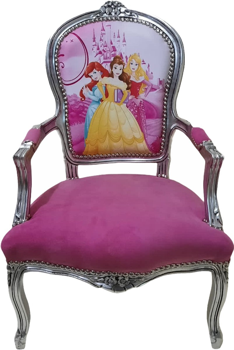 Barock Salon Stuhl Prinzessin Rosa / Silber - Barock Möbel