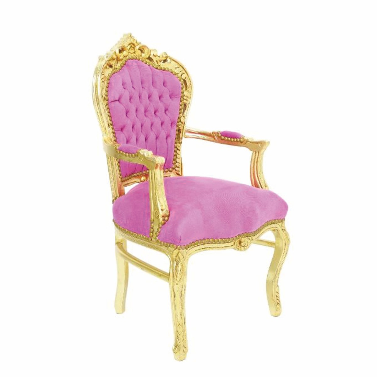 Barock Samt Esszimmer Stuhl mit Armlehnen Rosa / Gold - Barock Möbel