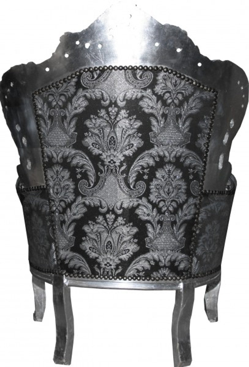 Barock Sessel King Schwarz Muster / Silber 85 x 85 x H. 120 cm - Limited Edition Model