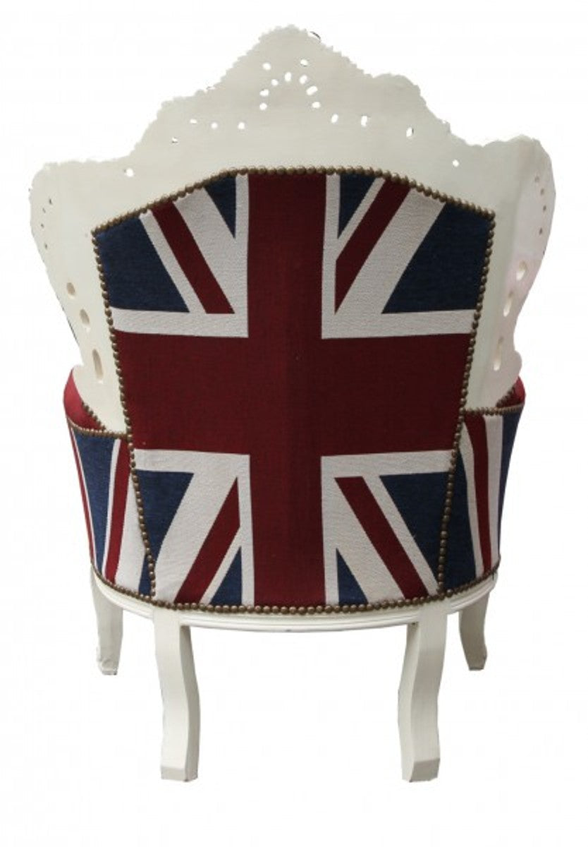 Barock Sessel King Union Jack / Creme 85 x 85 x H. 120 cm - Barock England Sessel