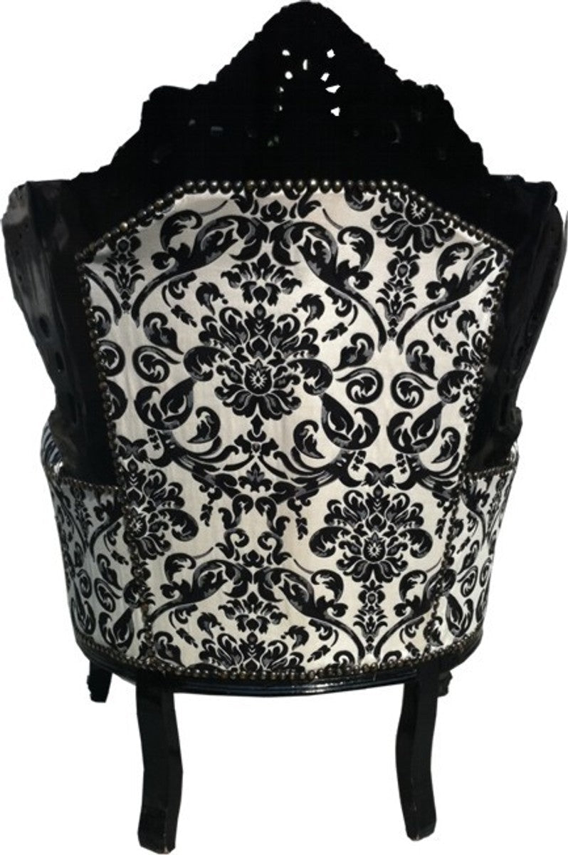 Barock Sessel King Schwarz / Weiß 85 x 85 x H. 120 cm - Sessel im Antik Stil