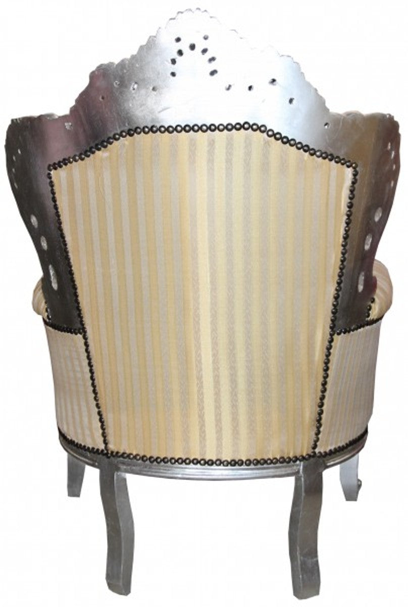 Sessel King Mod2 Gold / Beige Streifen / Silber - Barock Sessel