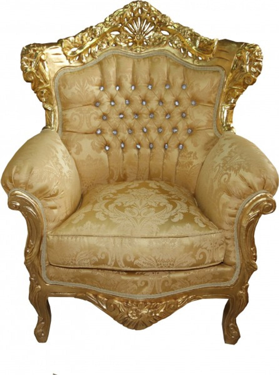 Barock Sessel King Mod 2 Gold Muster / Gold mit Glitzersteinen 85 x 60 x H. 116 cm
