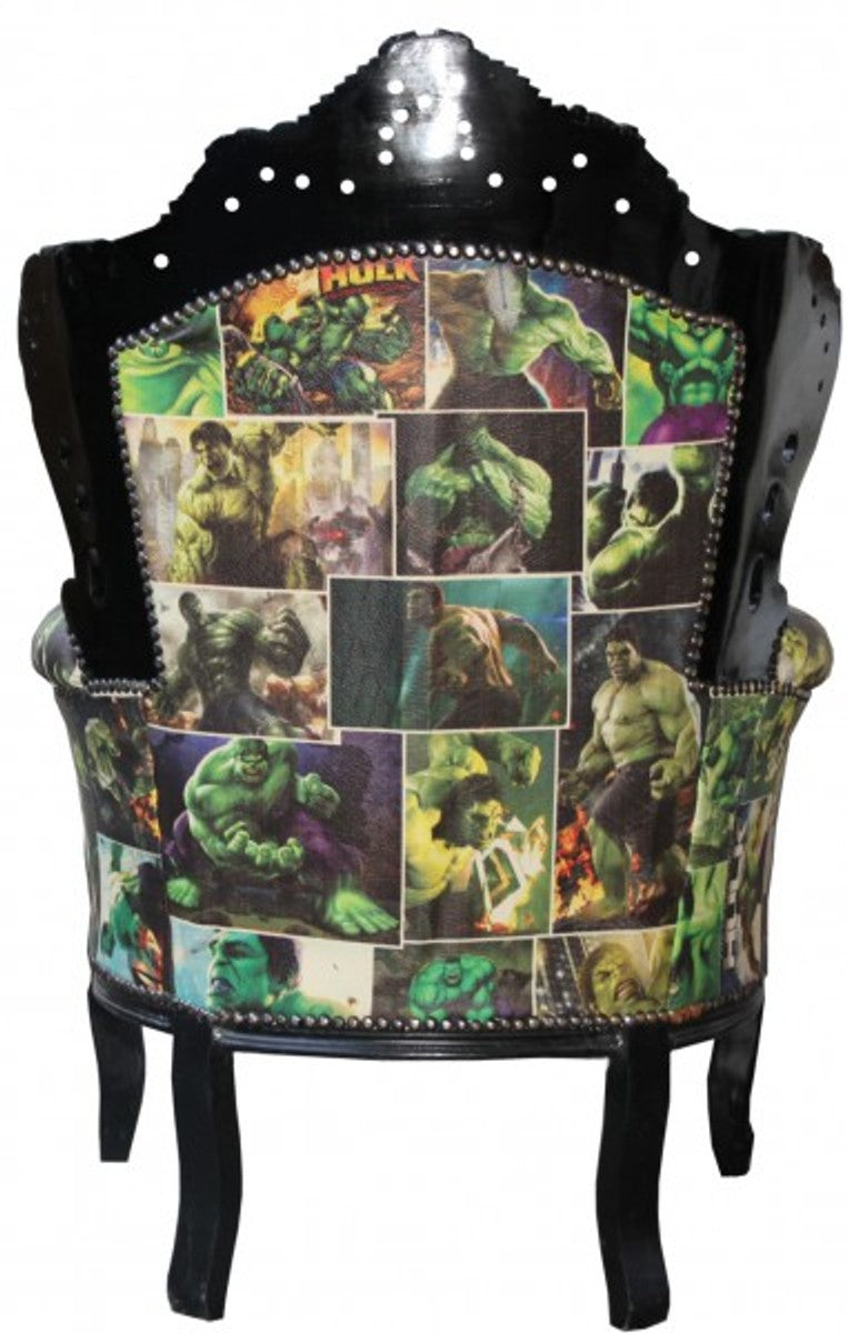 Barock Sessel King Comic Design / Schwarz Lederoptik - Möbel