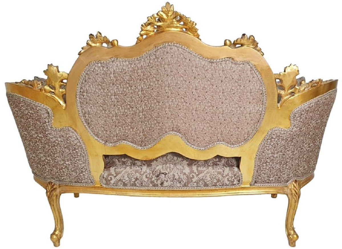 Barock Sofa Braun / Antik Gold - Prunkvolles Wohnzimmer Sofa im Barockstil - Wohnzimmer Möbel im Barockstil - Barock Möbel - Barock Einrichtung